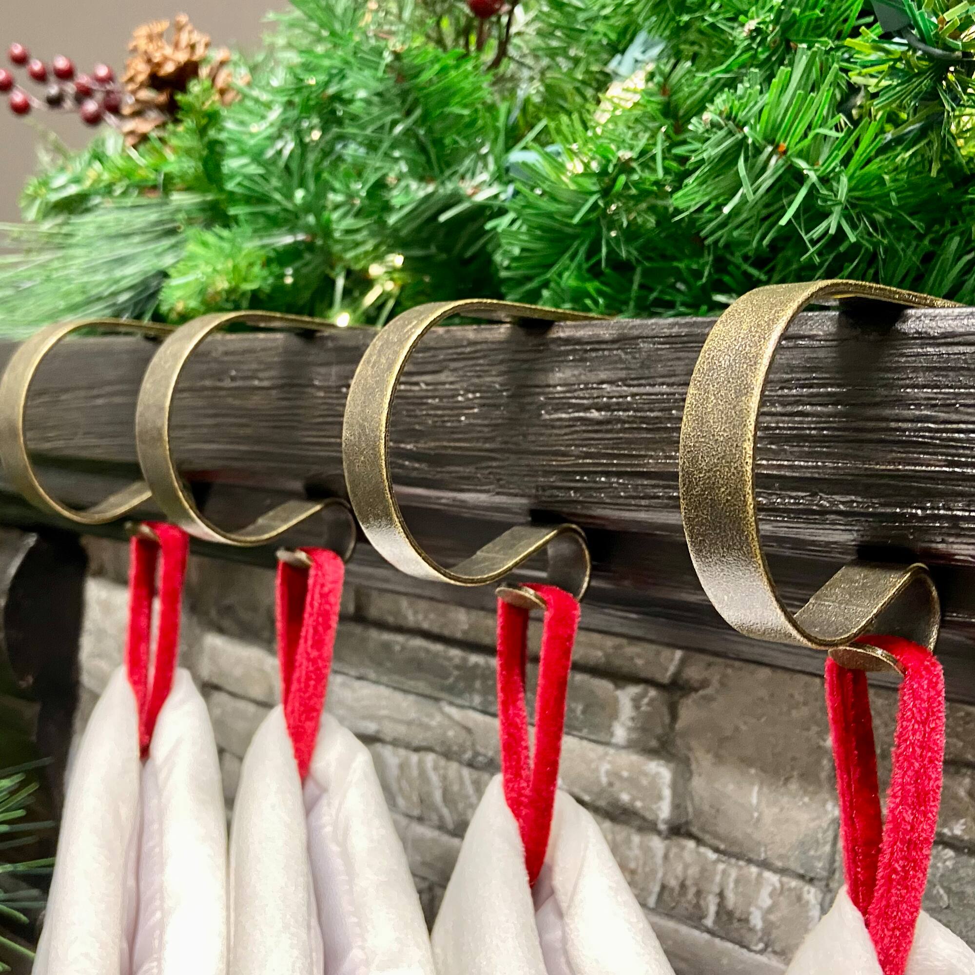 Original MantleClip® Weathered Antique Brass Stocking Holders, 4ct.